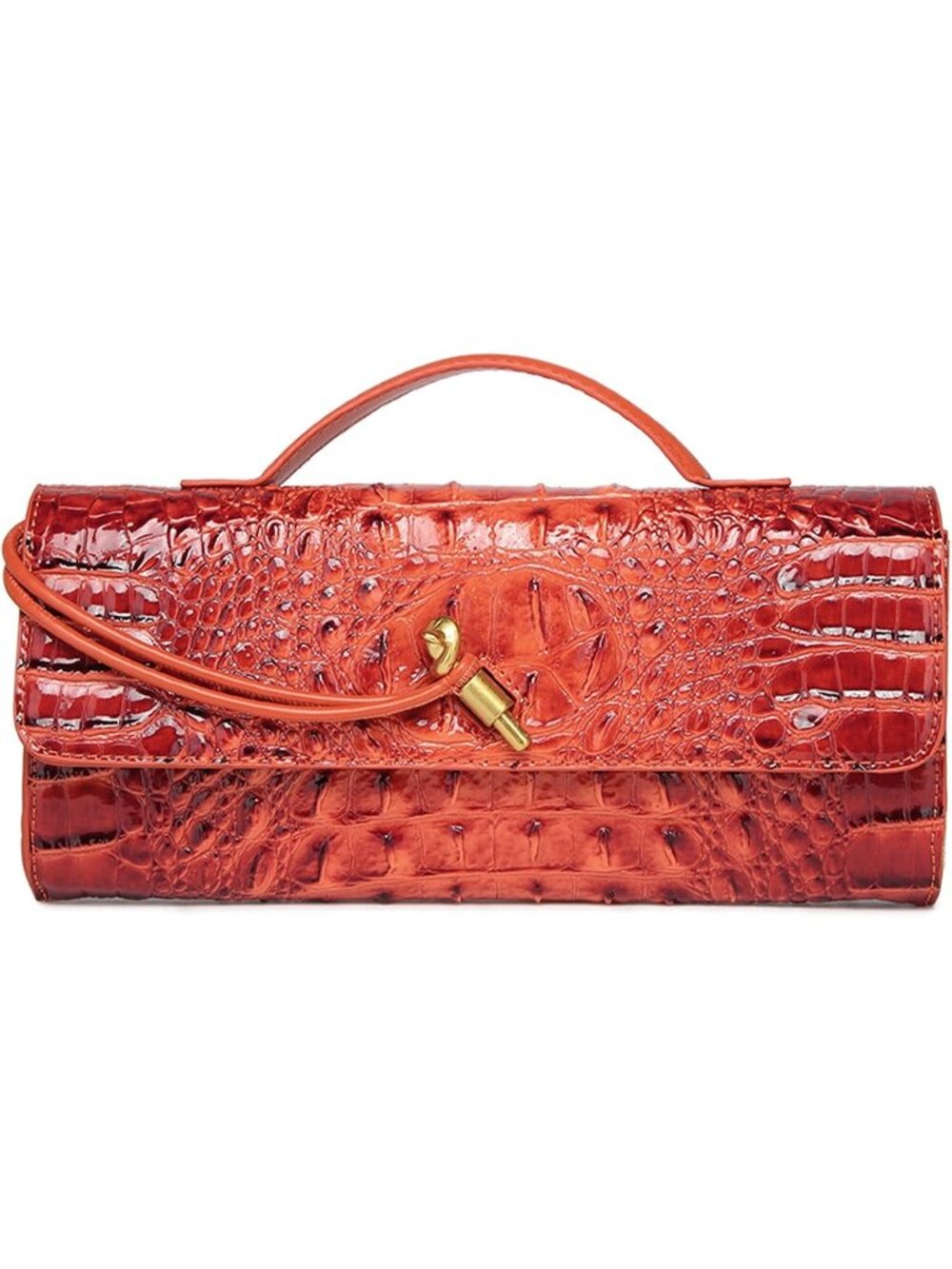 Women's Orange Red Vegan Leather Clutch Purse Crocodile Evening Crossbody Bags